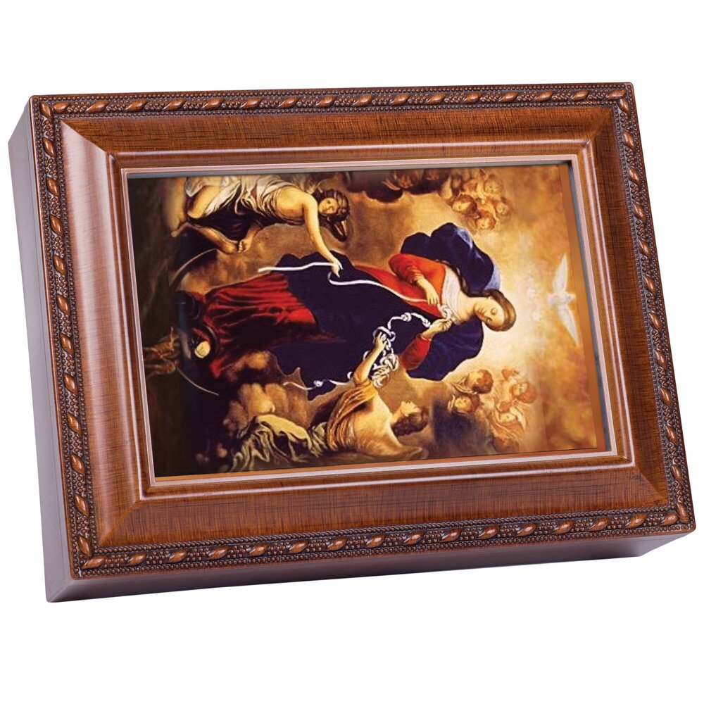 1021 Mary Undoer of Knots Wood Finish Jewelry Music Box Plays Ave Maria
